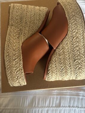 Christian Louboutin Brown Leather Espadrille Wedge Slides